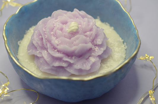 Heavenly Bloom: Irregular Jesmonite Bowl with Soy Wax Flower Candle Set