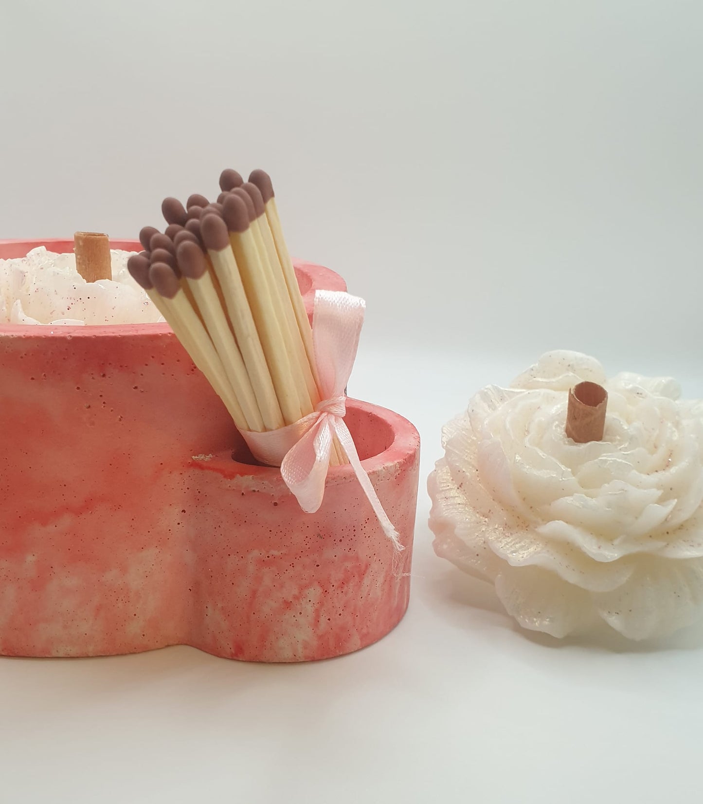 Reiki-Infused Soy Candle Vessel with Floral Charm and Match Holder ~ Enchanted Blossom