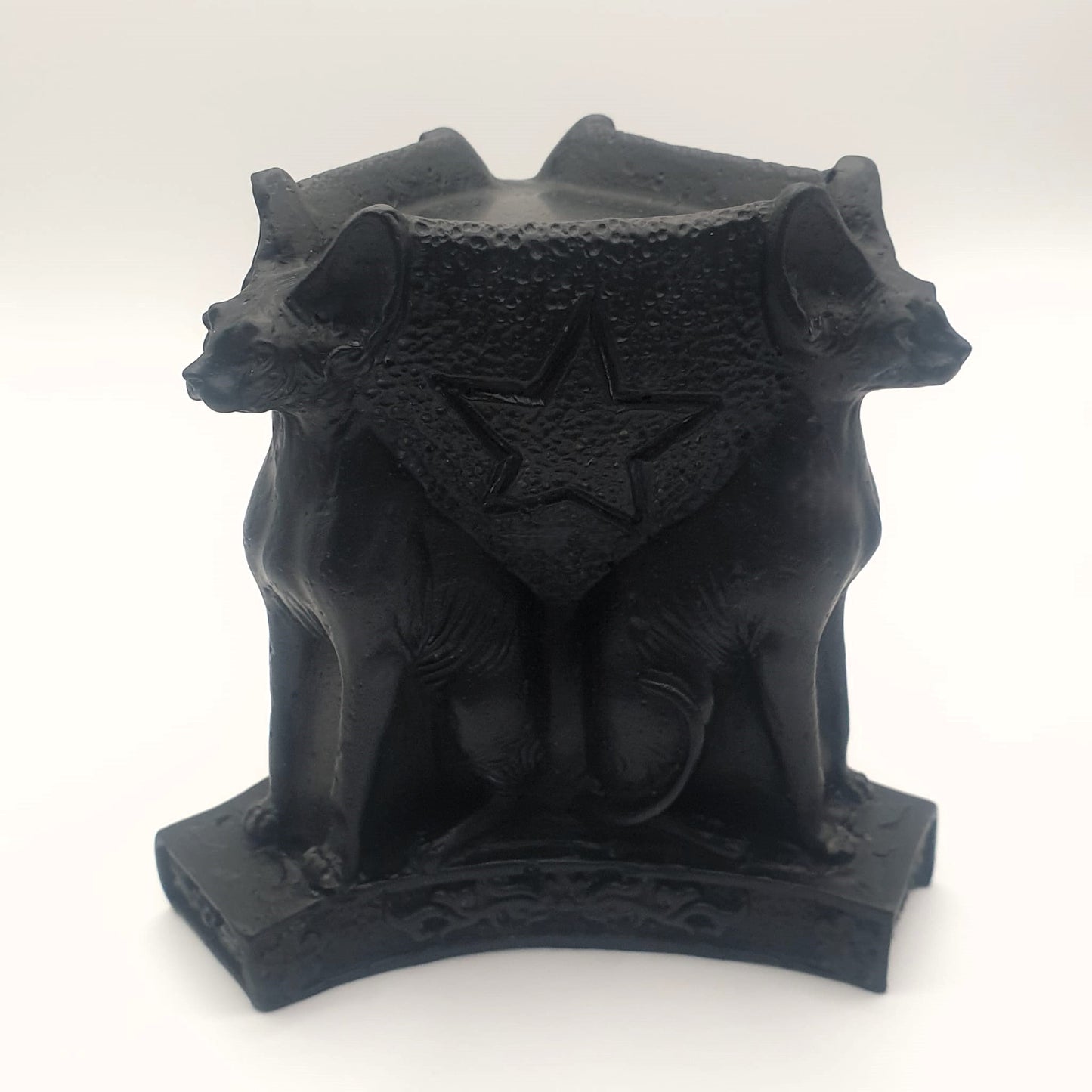 Mystic Feline Trio: Jet Black Egyptian Bastet Tealight/Crystal Sphere Holder