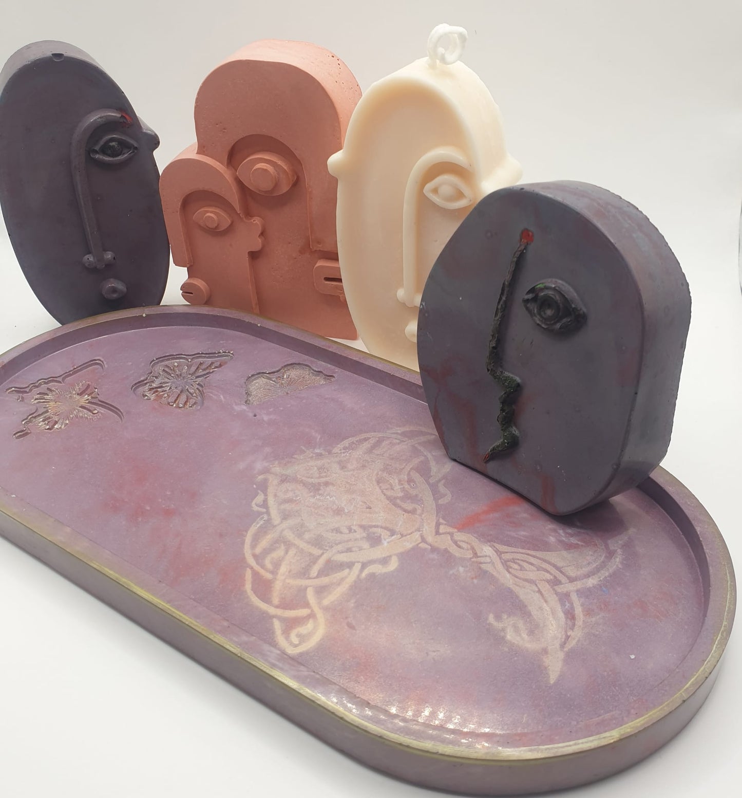 Handmade Jesmonite Trays with Elegant Floral and Tree of Life Celtic Knot Designs