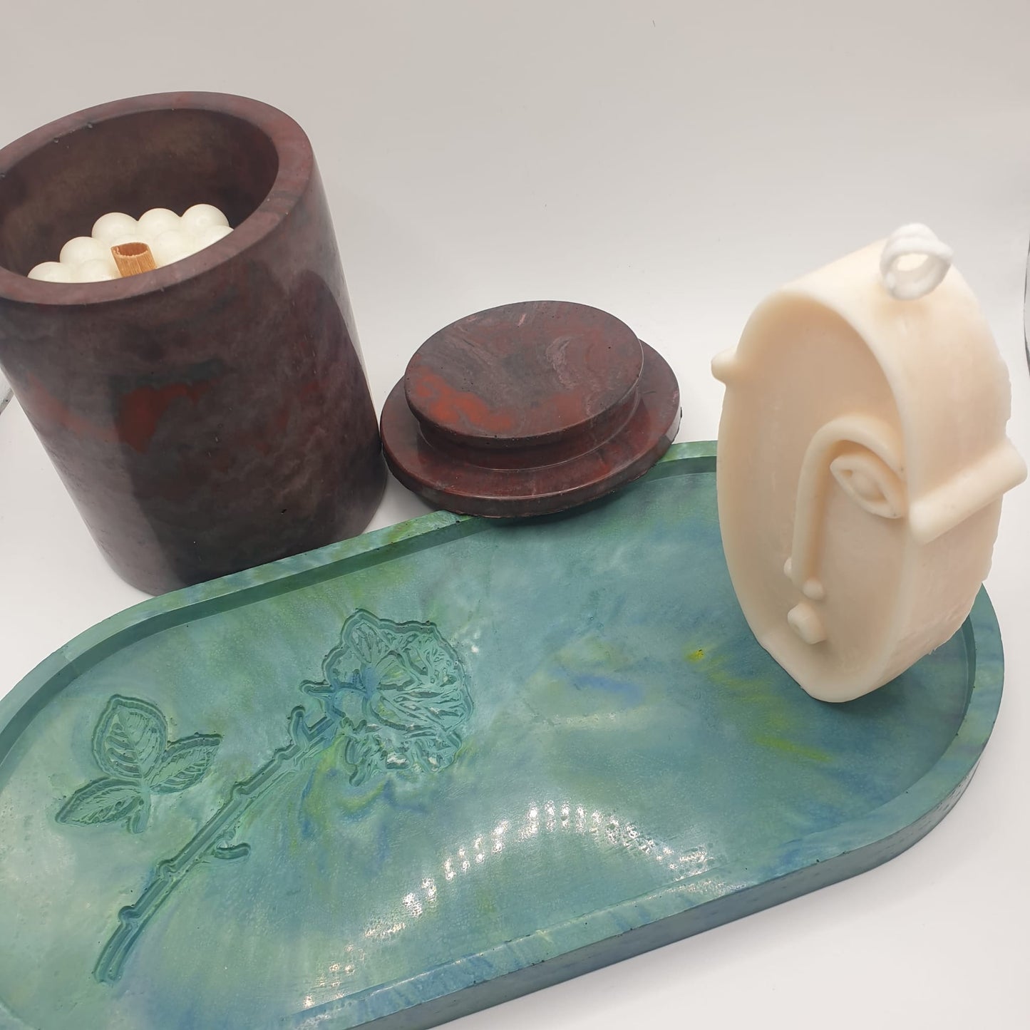 Handmade Jesmonite Trays with Elegant Floral and Tree of Life Celtic Knot Designs