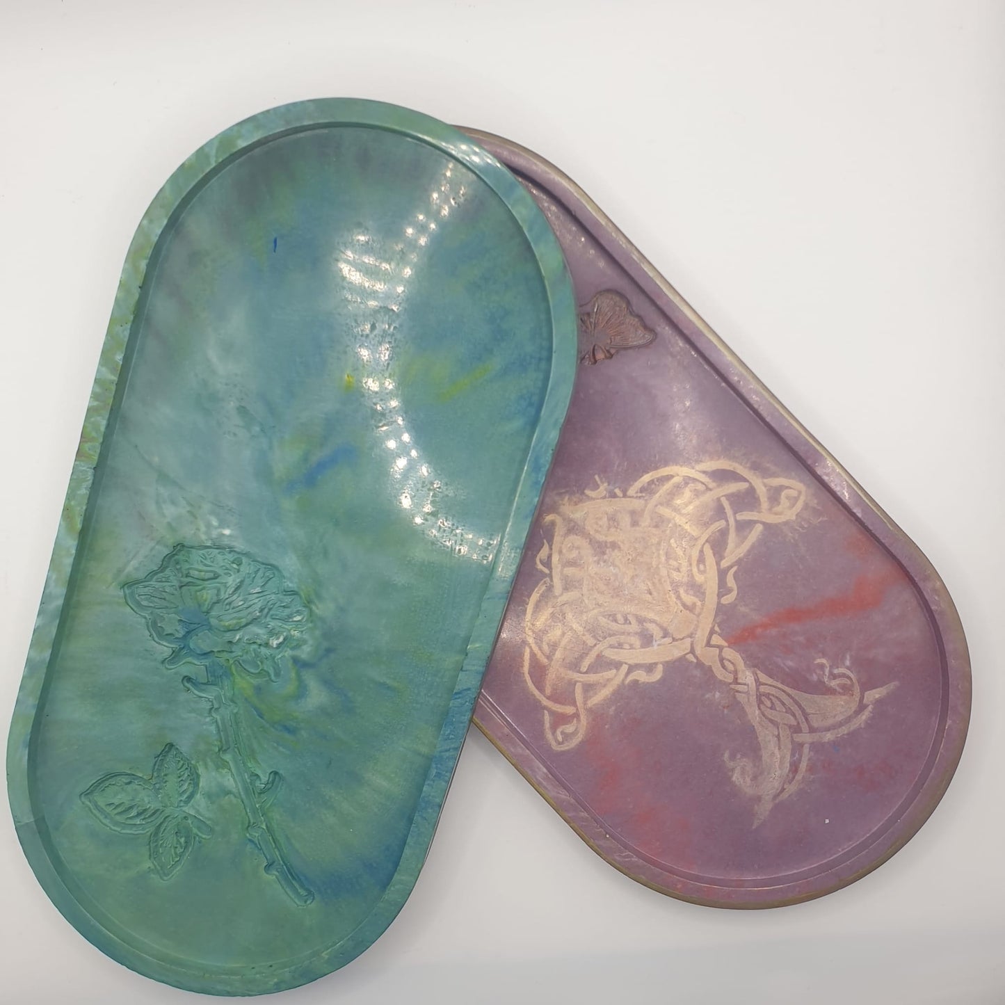 Handmade Jesmonite Trays with Elegant Floral and Tree of Life Celtic Knot Designs