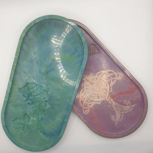 Handmade Jesmonite Trays with Elegant Floral and Tree of Life Celtic Knot Designs